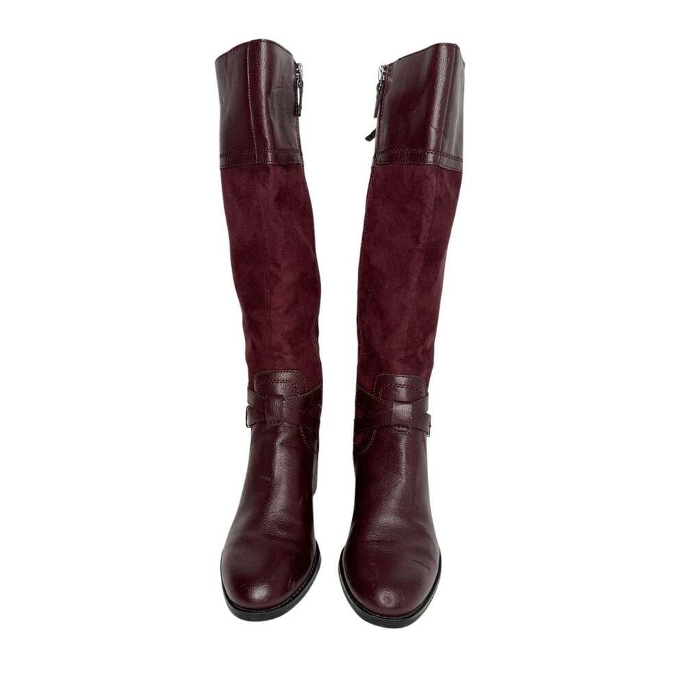 Franco Sarto Brown Leather and Suede Knee-High Riding Boots with Buckle Size 7.5